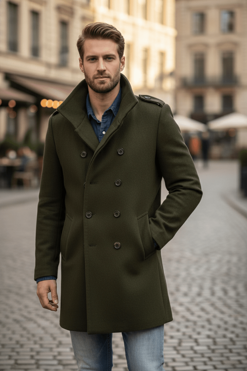 Men's Wool Trench Coat - Tailored Fit, Classic Design for Formal and Casual Wear