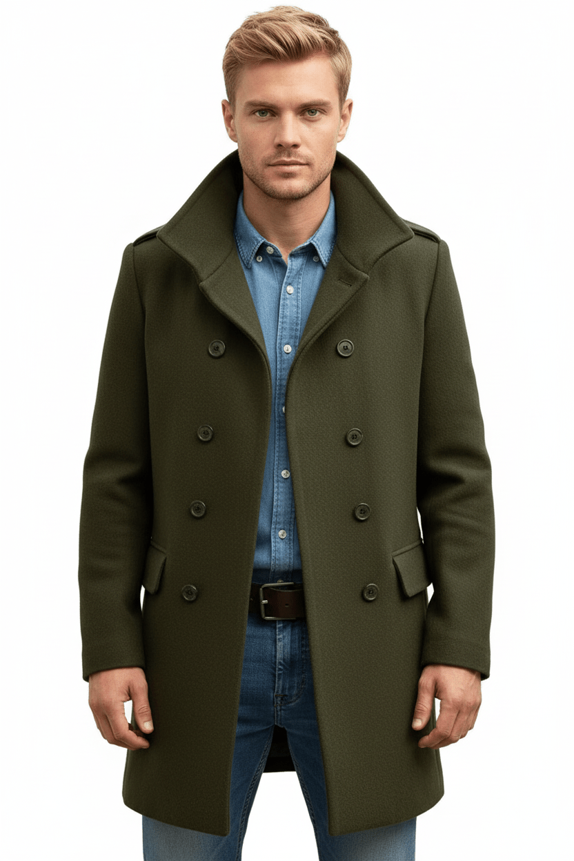 Men's Wool Trench Coat - Tailored Fit, Classic Design for Formal and Casual Wear