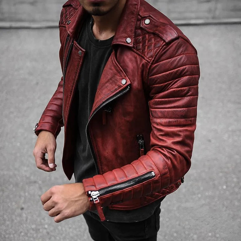 Men's Faux Leather Zip-Up Biker Jacket | Casual Riding Outerwear | Stylish Everyday Jacket