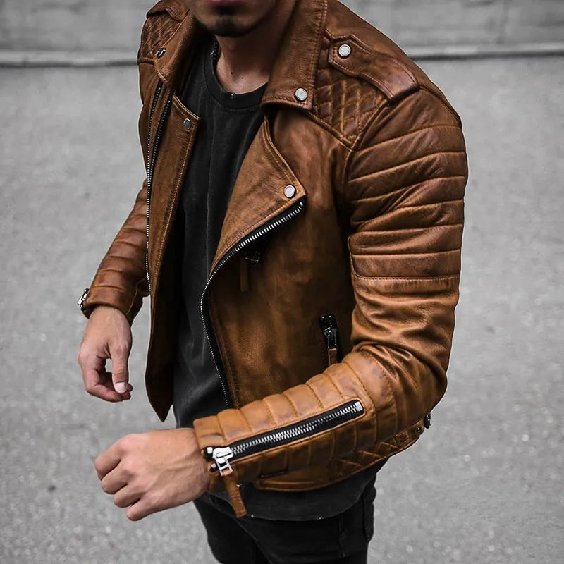 Men's Faux Leather Zip-Up Biker Jacket | Casual Riding Outerwear | Stylish Everyday Jacket