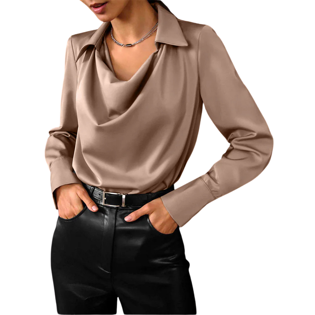 Long Sleeve Satin Blouse for Women - Lightweight Elegant Top for Casual or Dressy Wear