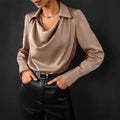 Long Sleeve Satin Blouse for Women - Lightweight Elegant Top for Casual or Dressy Wear