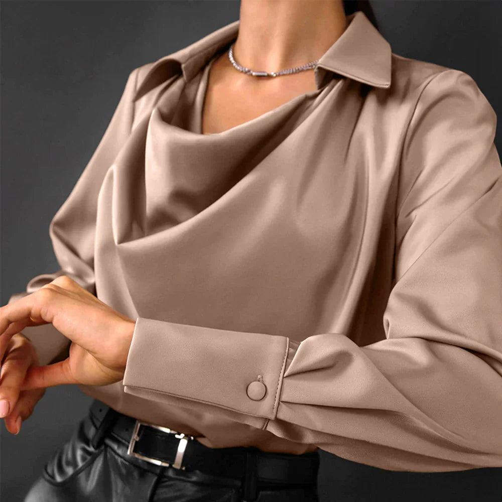 Long Sleeve Satin Blouse for Women - Lightweight Elegant Top for Casual or Dressy Wear