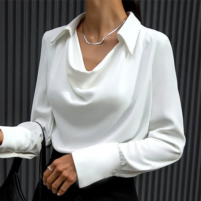 Long Sleeve Satin Blouse for Women - Lightweight Elegant Top for Casual or Dressy Wear