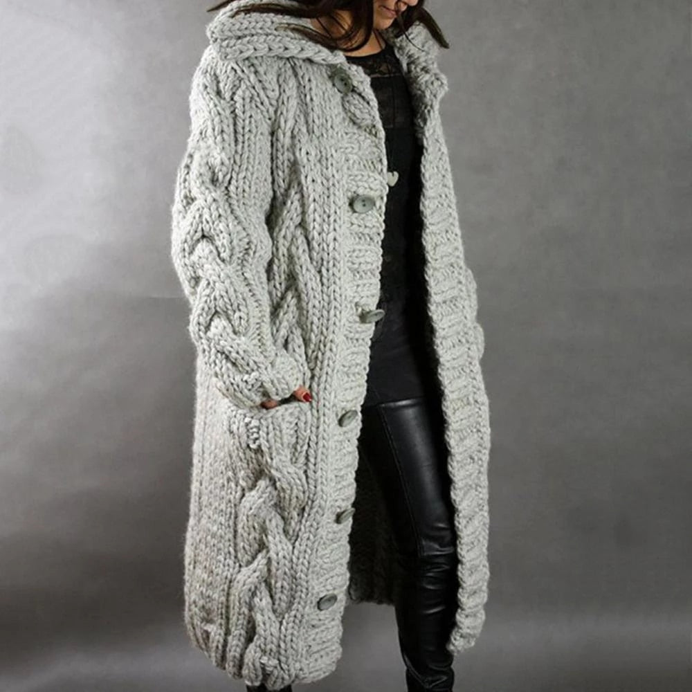 Oversized Cable Knit Cardigan for Women - Cozy Button-Up Design for Casual Everyday Wear