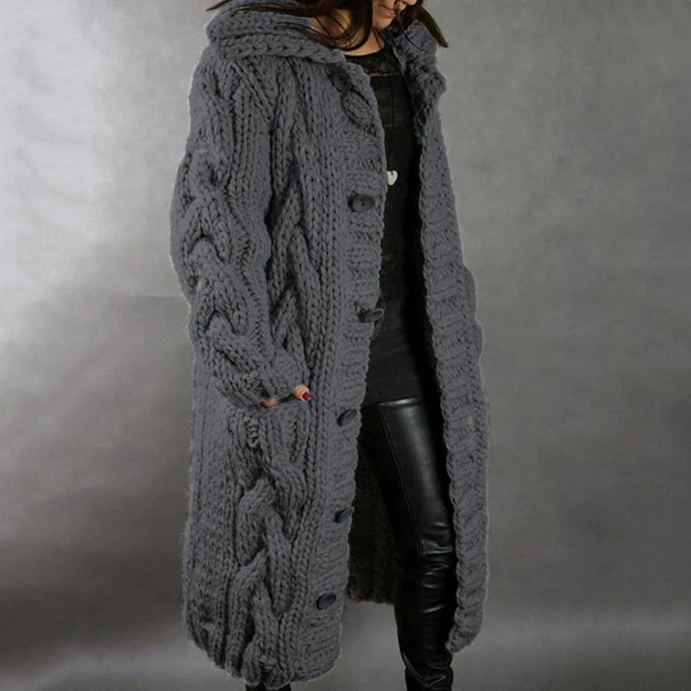 Oversized Cable Knit Cardigan for Women - Cozy Button-Up Design for Casual Everyday Wear