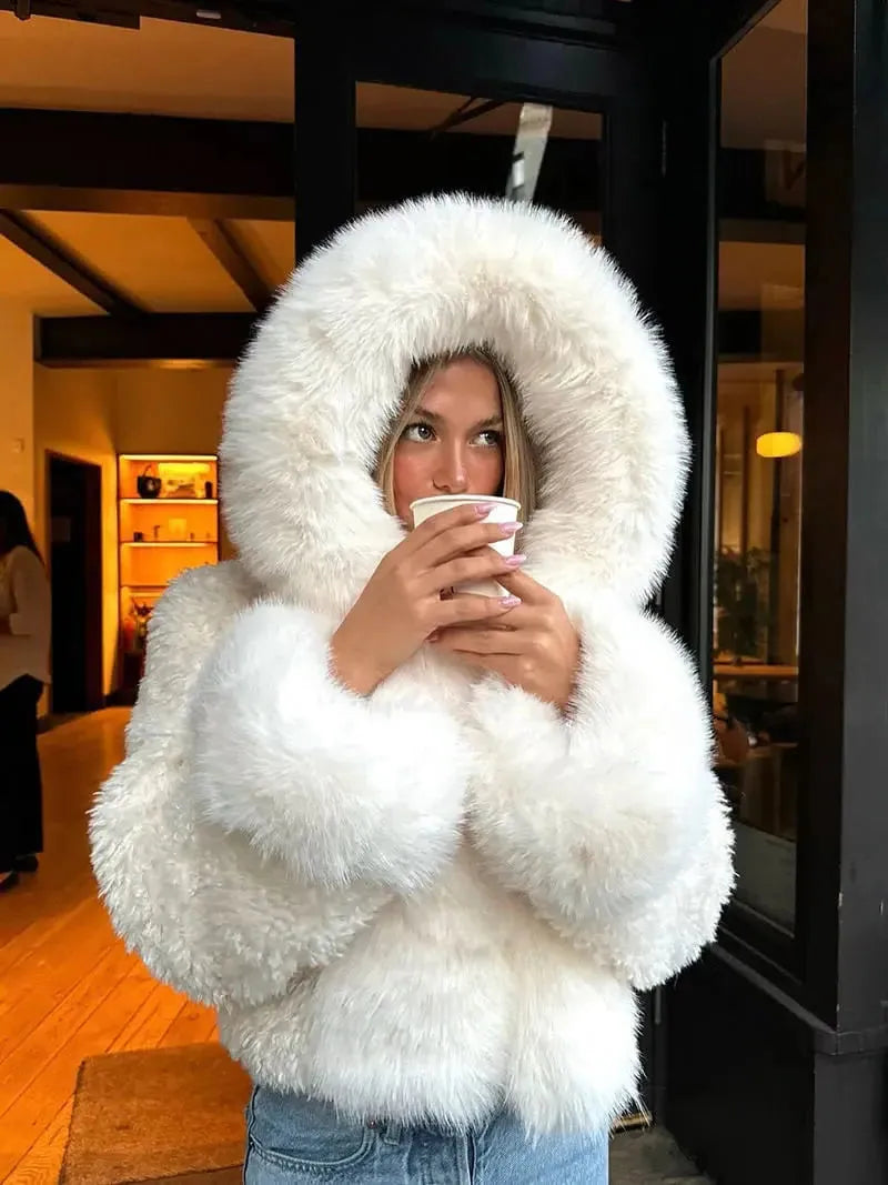 Oversized Faux Fur Hooded Winter Coat for Women - Cozy and Stylish Outerwear