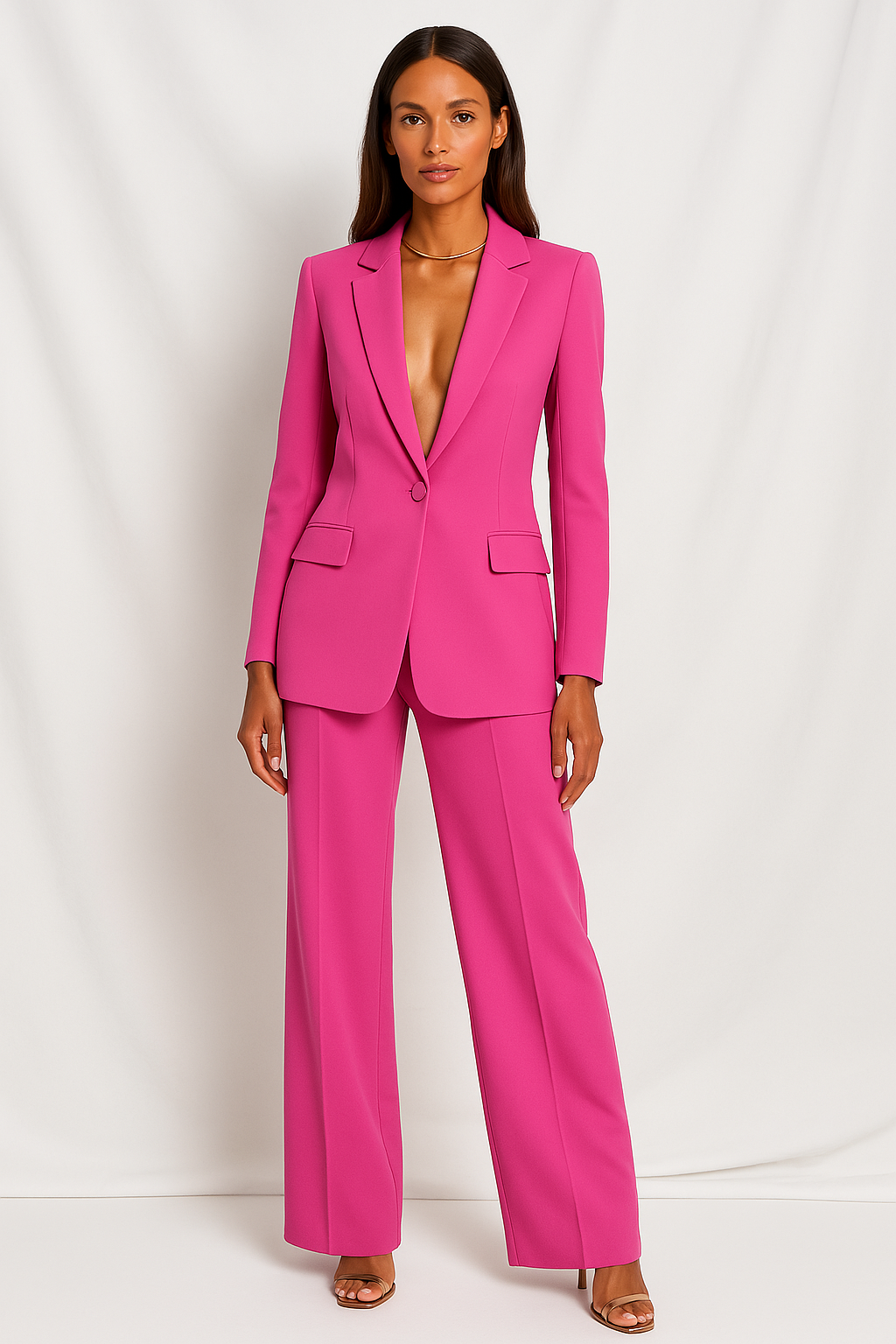 Women's Plunging Trouser Suit Set | Single Button Design | Elegant Office or Formal Wear