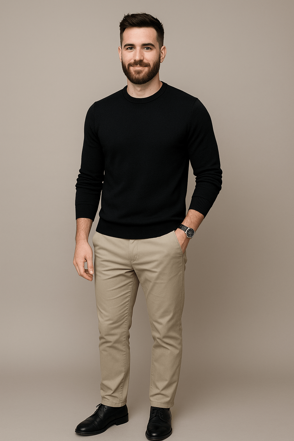 Slim Fit Cotton Blend Crew Neck Sweater for Men - Ribbed Trim Casual Essential for Everyday Wear