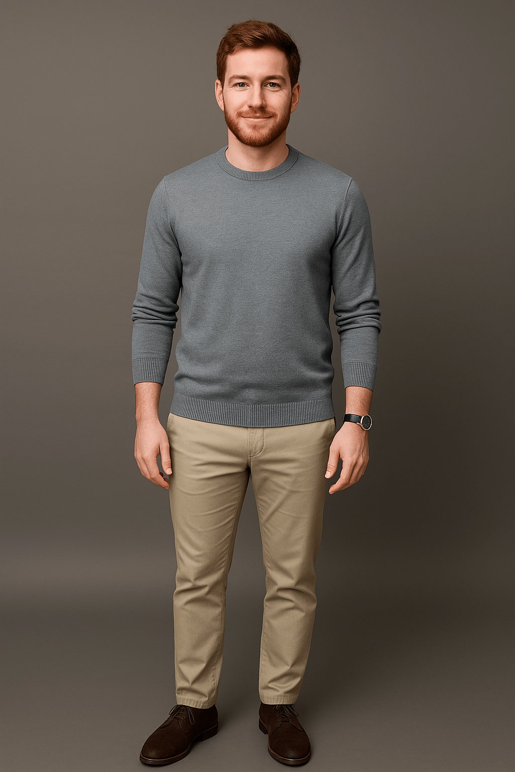 Slim Fit Cotton Blend Crew Neck Sweater for Men - Ribbed Trim Casual Essential for Everyday Wear