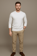 Slim Fit Cotton Blend Crew Neck Sweater for Men - Ribbed Trim Casual Essential for Everyday Wear