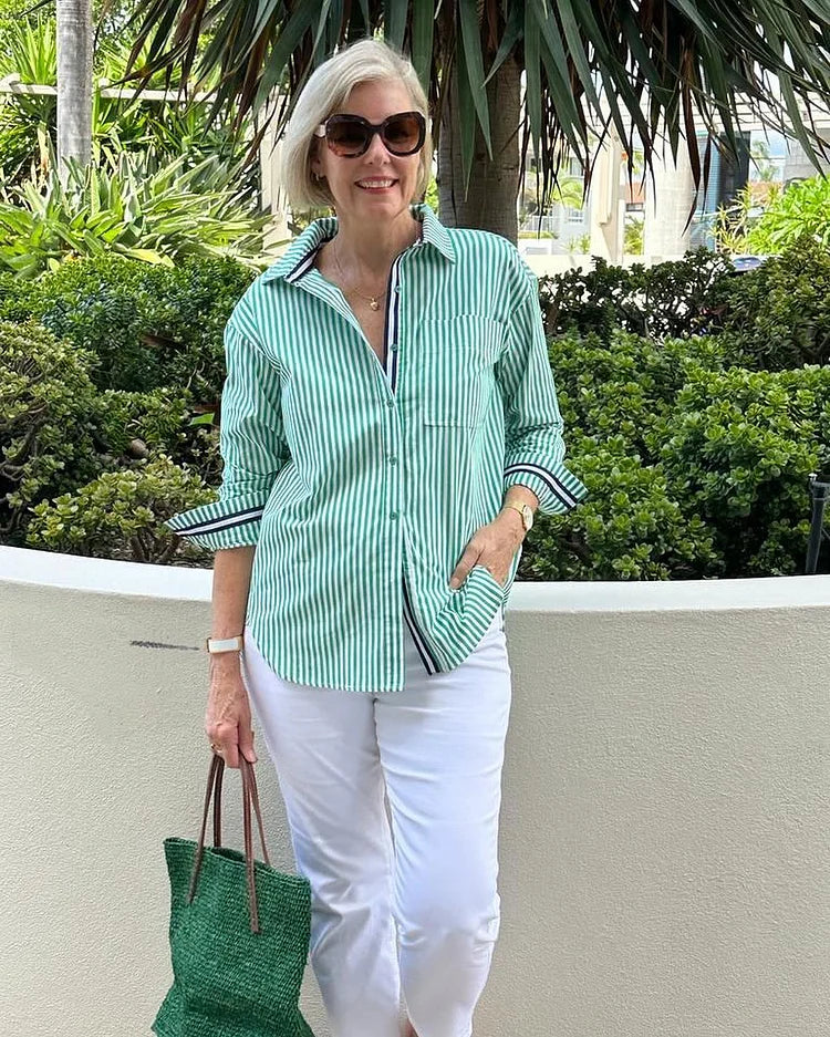 Striped Cotton Blouse for Women | Lightweight Casual Top | Versatile Everyday Wear