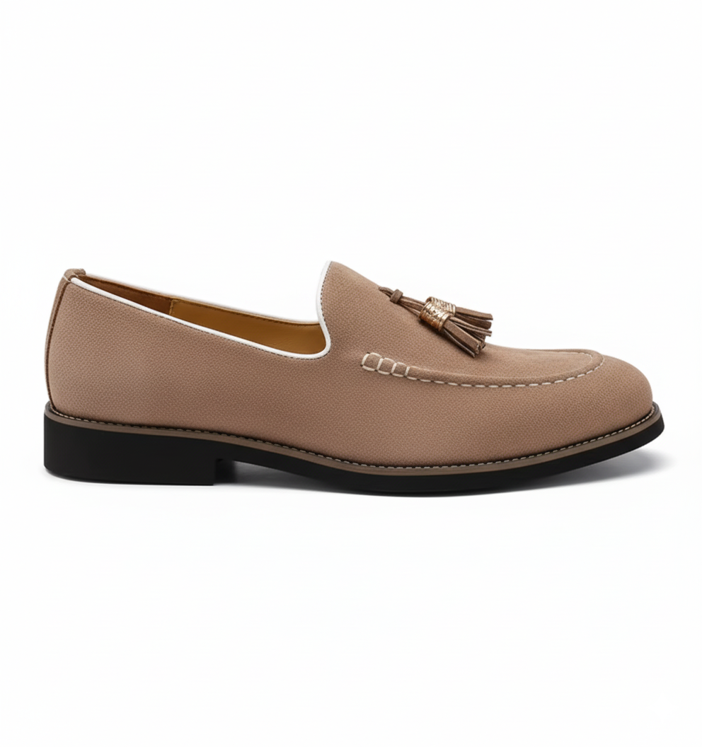 Taupe Suede Loafers for Men - Casual Tassel Design for Everyday Wear