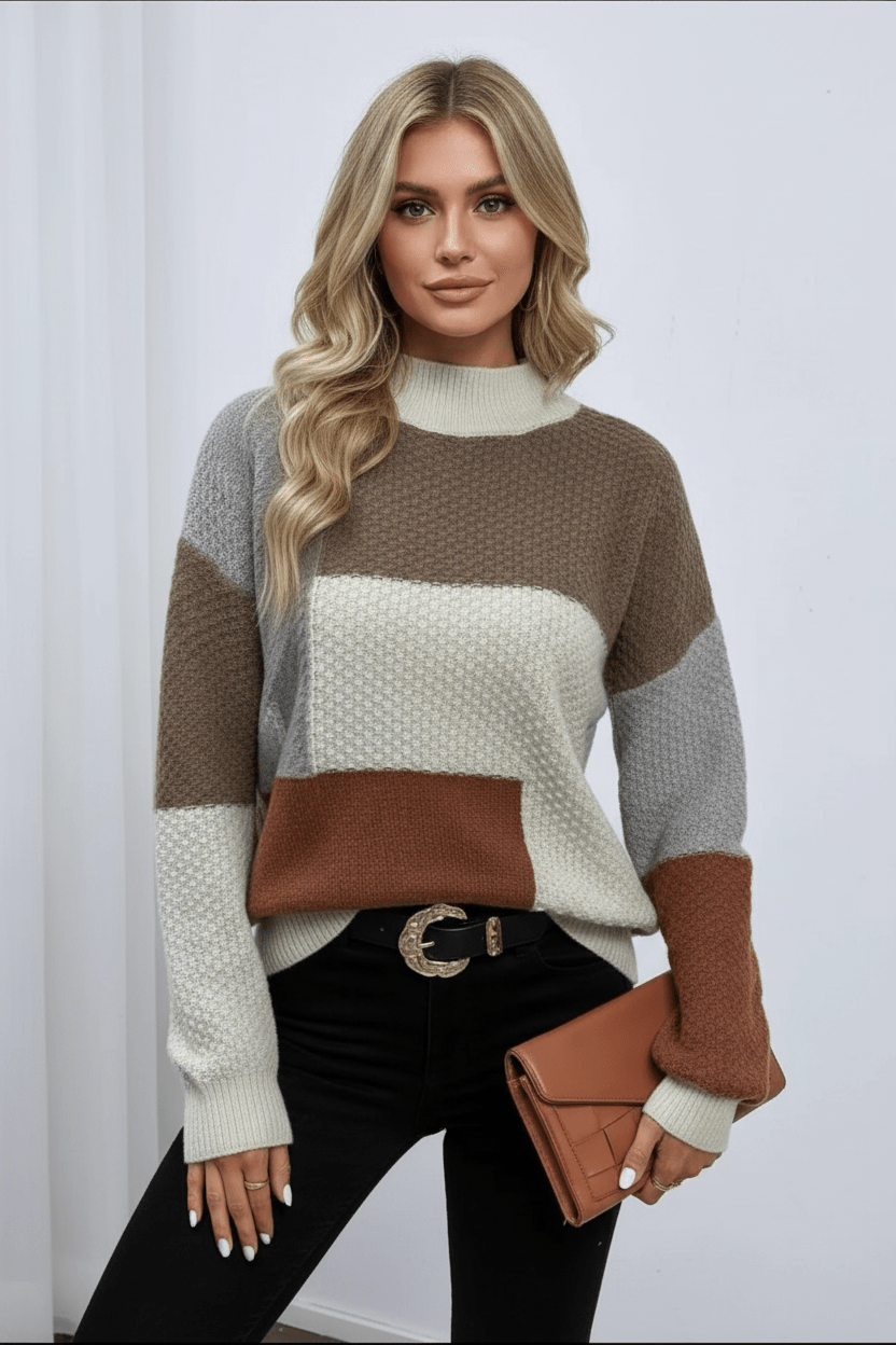 Textured Knit Sweatshirt for Women - Casual Long Sleeve Pullover for Everyday Comfort and Style