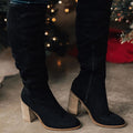 Thigh High Faux Leather Chunky Heel Boots for Women – Casual and Dressy Footwear