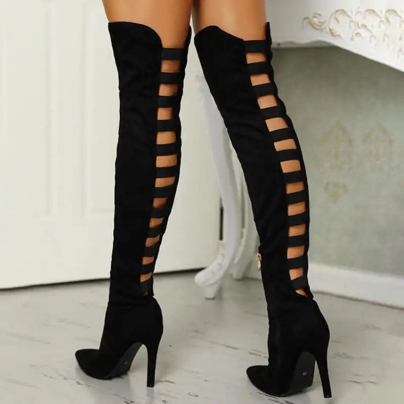 Thigh-High Open-Toe Boots for Women | Elegant Fashion Footwear for Parties and Events | Stylish High Heels