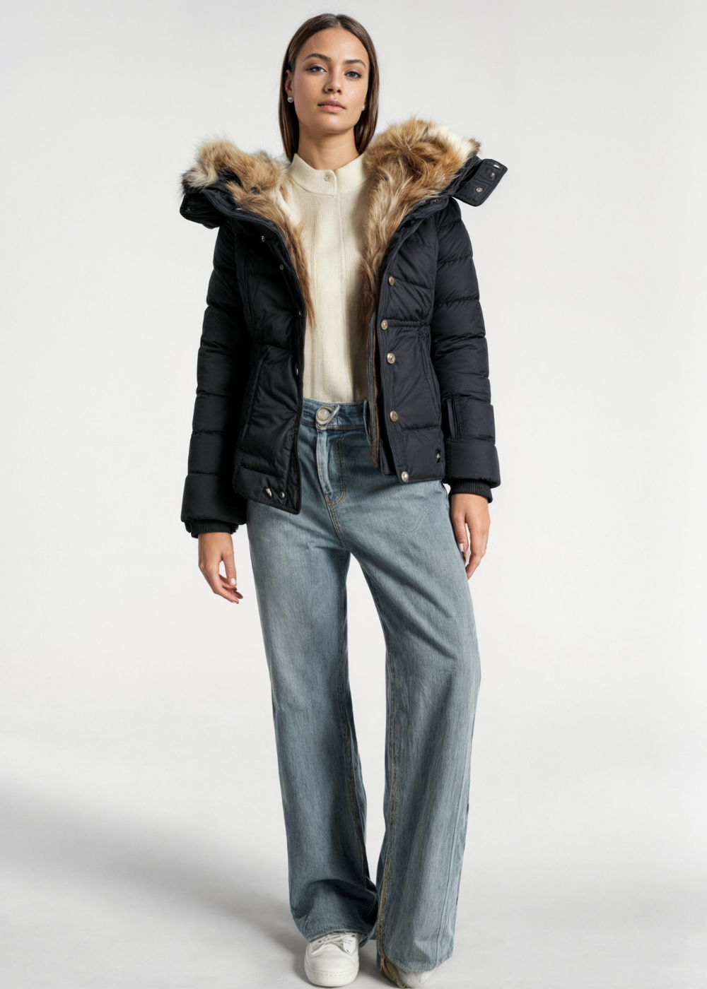 Women's Faux Fur Black Coat - Stylish Winter Outerwear for Cold Weather Fashion