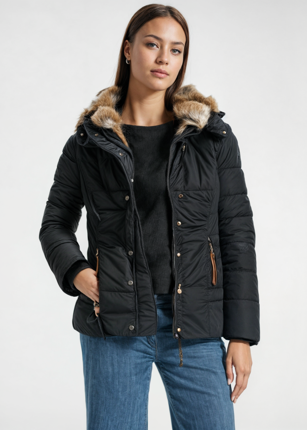 Women's Faux Fur Black Coat - Stylish Winter Outerwear for Cold Weather Fashion