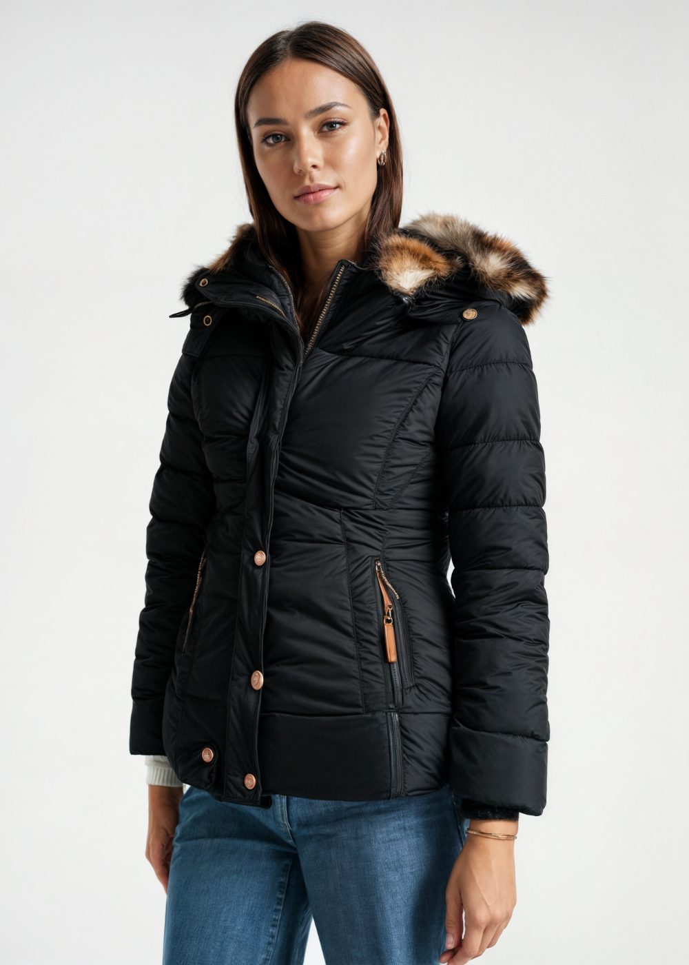 Women's Faux Fur Black Coat - Stylish Winter Outerwear for Cold Weather Fashion