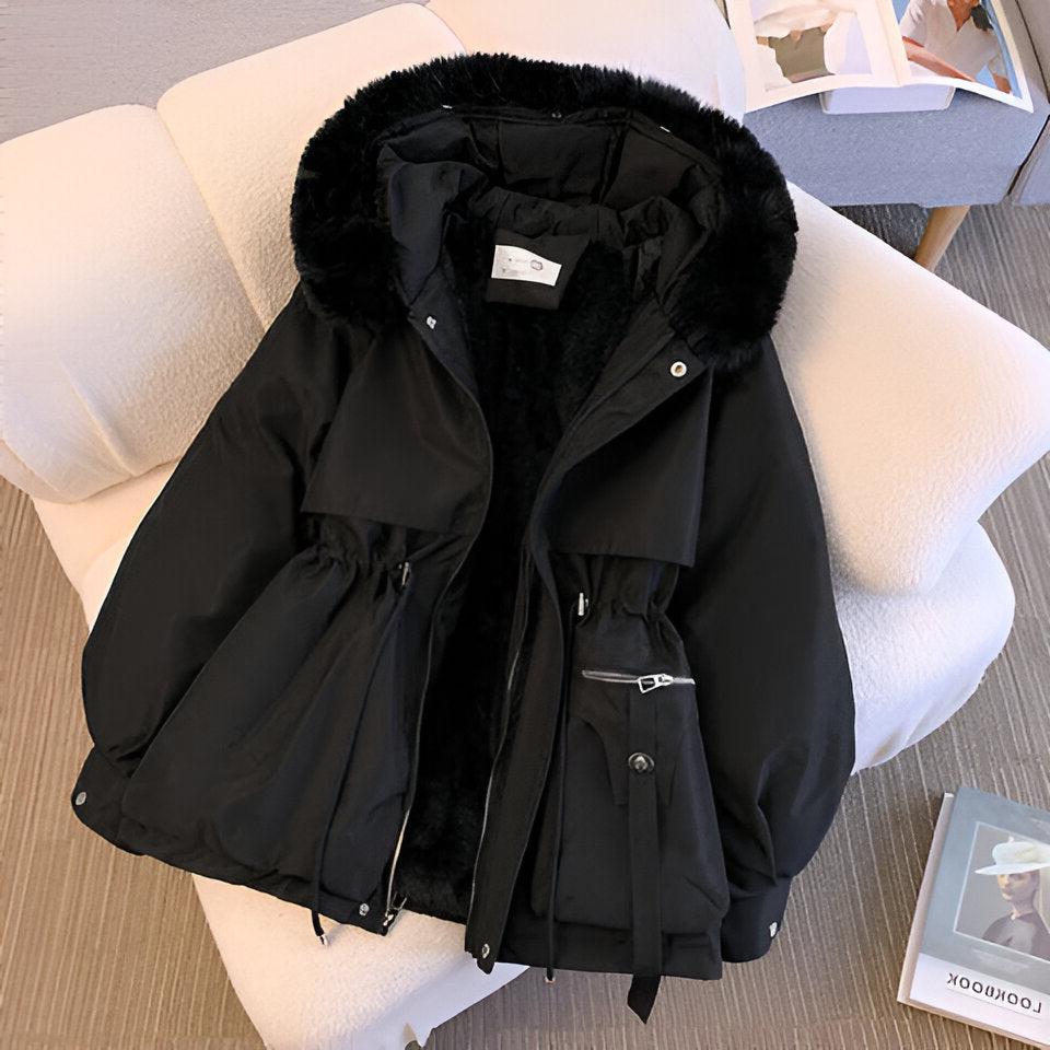 Women's Winter Coat with Drawstring Waist - Warm Casual Outerwear for Everyday Wear