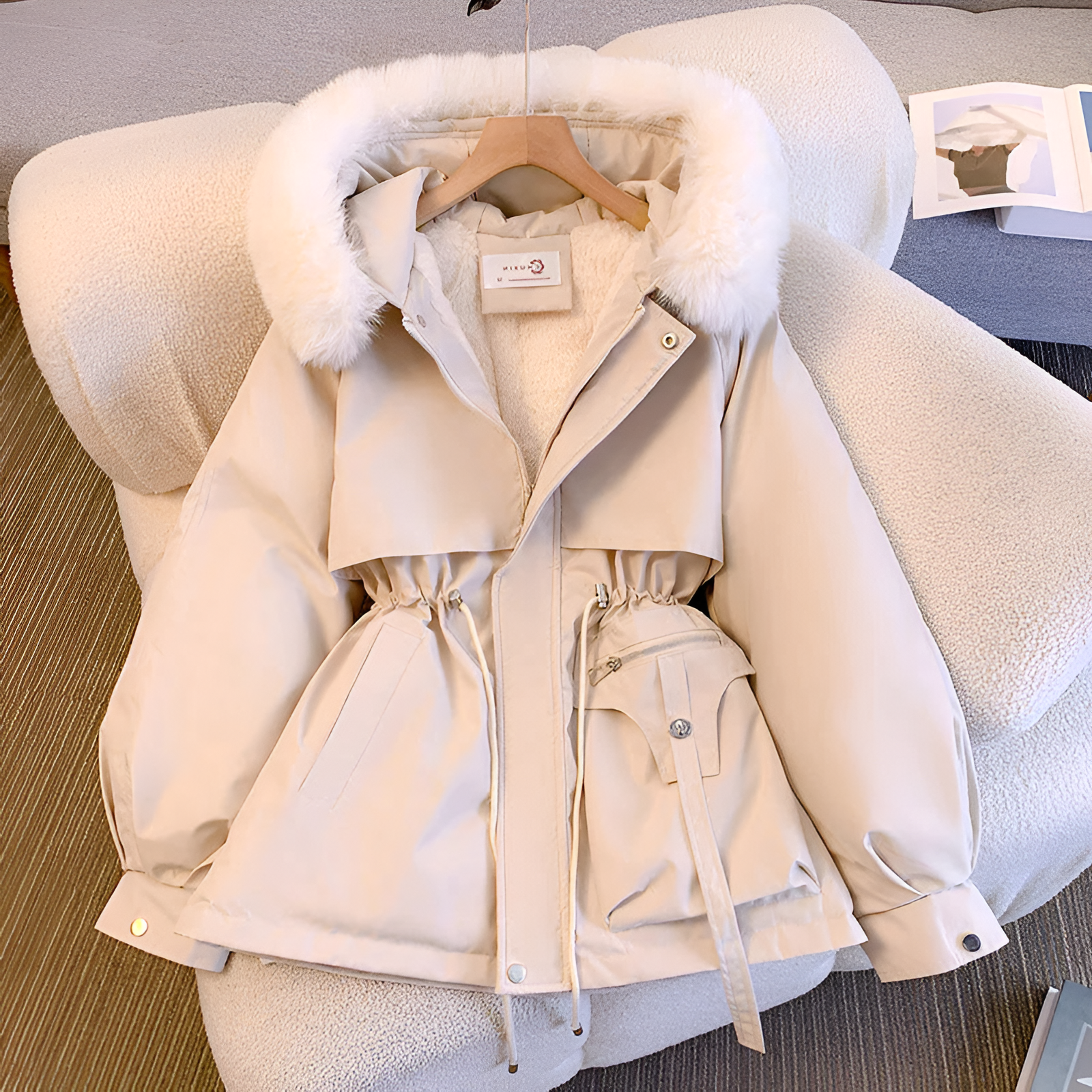 Women's Winter Coat with Drawstring Waist - Warm Casual Outerwear for Everyday Wear