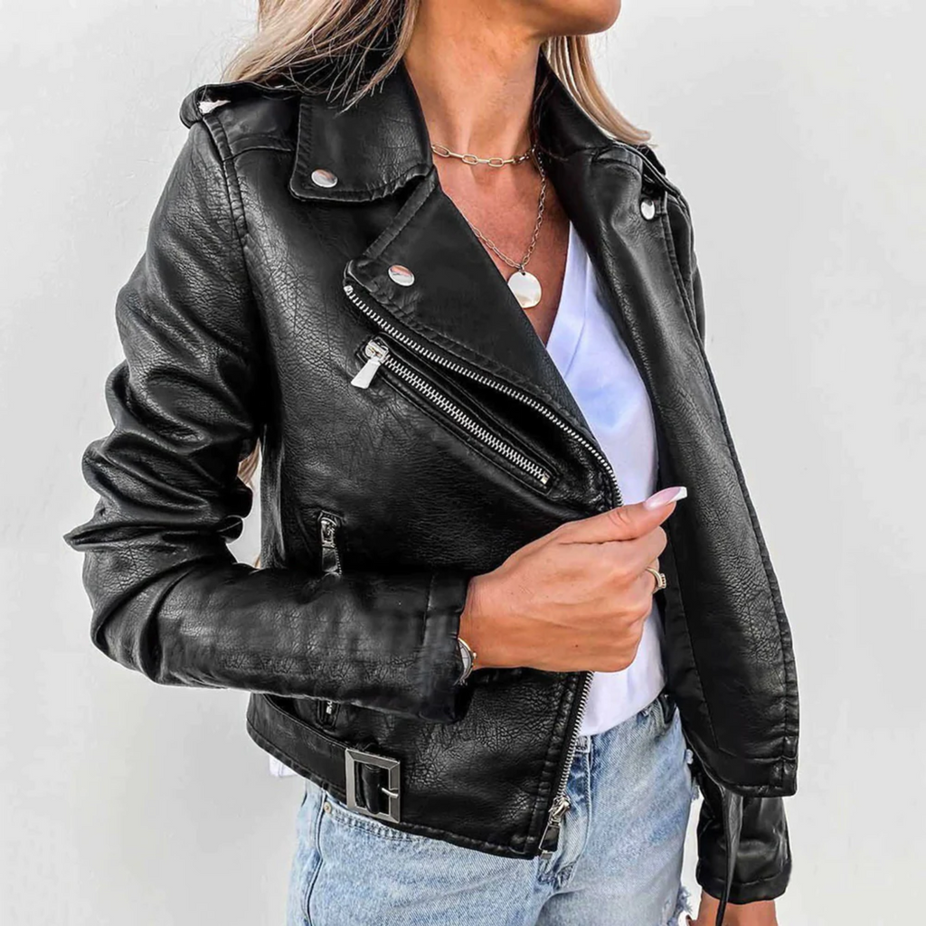 Women's Faux Leather Biker Jacket | Classic Zipper Design | Casual Motorcycle Outerwear for Everyday Wear