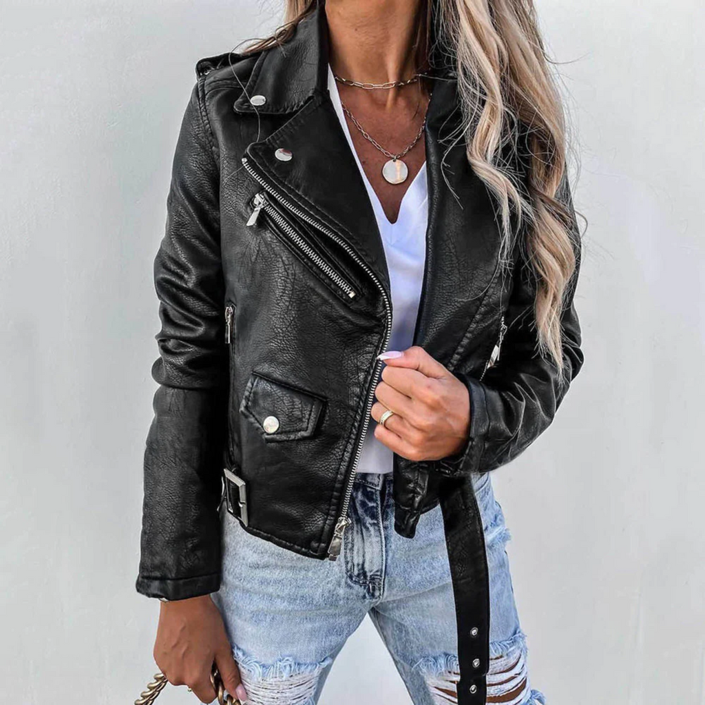 Women's Faux Leather Biker Jacket | Classic Zipper Design | Casual Motorcycle Outerwear for Everyday Wear