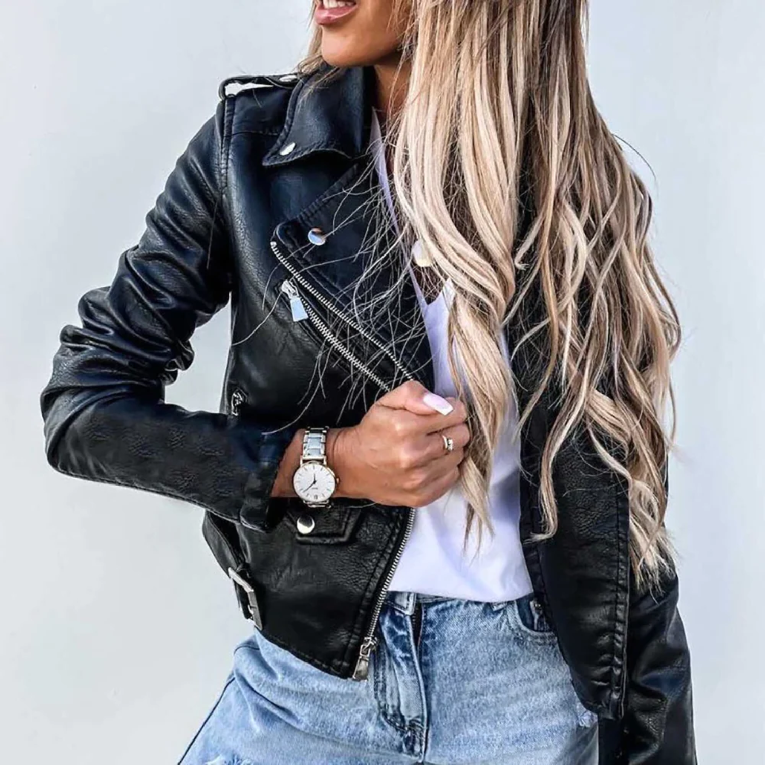 Women's Faux Leather Biker Jacket | Classic Zipper Design | Casual Motorcycle Outerwear for Everyday Wear