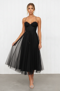 Women's Corset Midi Dress with Tulle Skirt for Formal Events and Special Occasions
