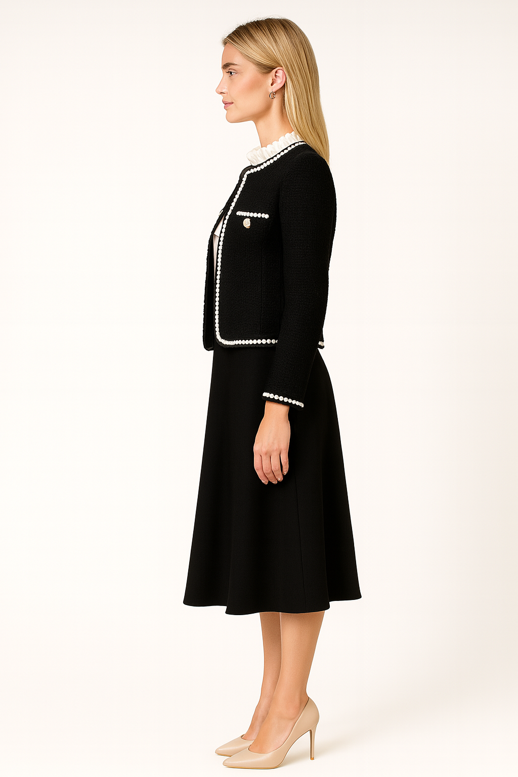 Women's Cropped Vintage Jacket with Pearl Buttons - Stylish Casual Outerwear