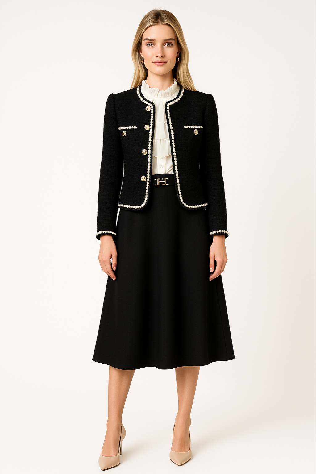 Women's Cropped Vintage Jacket with Pearl Buttons - Stylish Casual Outerwear