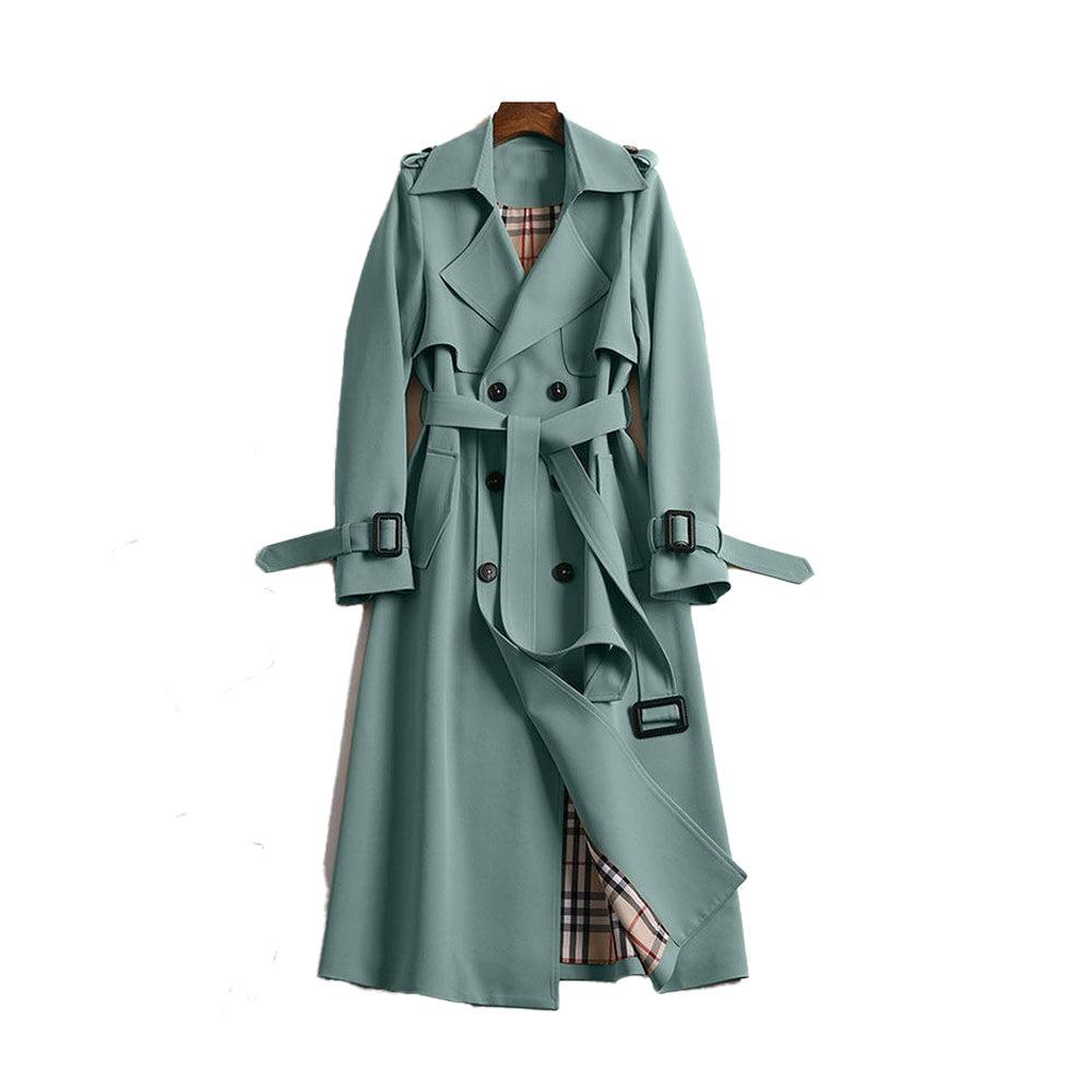 Women's Water-Resistant Double-Breasted Trench Coat with Belt - Classic Everyday Outerwear - Multiple Sizes Available