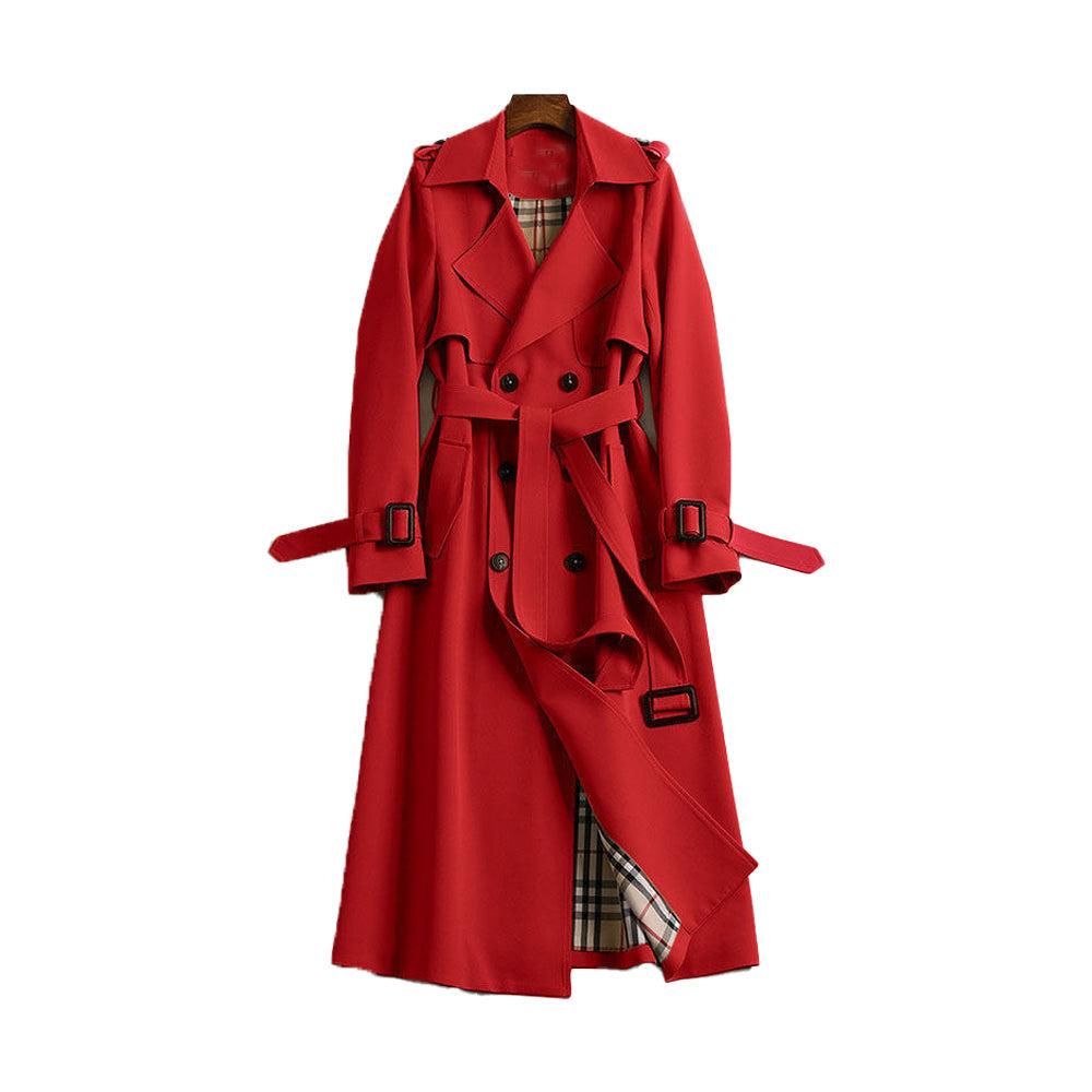 Women's Water-Resistant Double-Breasted Trench Coat with Belt - Classic Everyday Outerwear - Multiple Sizes Available