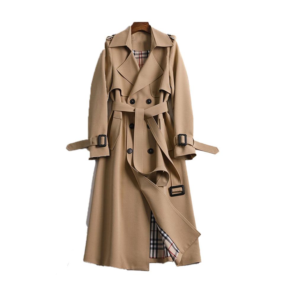 Women's Water-Resistant Double-Breasted Trench Coat with Belt - Classic Everyday Outerwear - Multiple Sizes Available