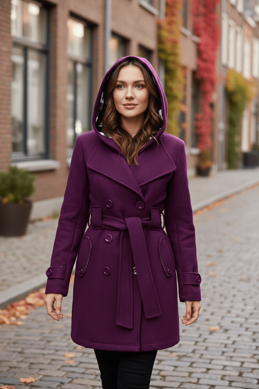 Women's Wool Blend Double-Breasted Hooded Coat for Cold Weather Fashion and Warmth