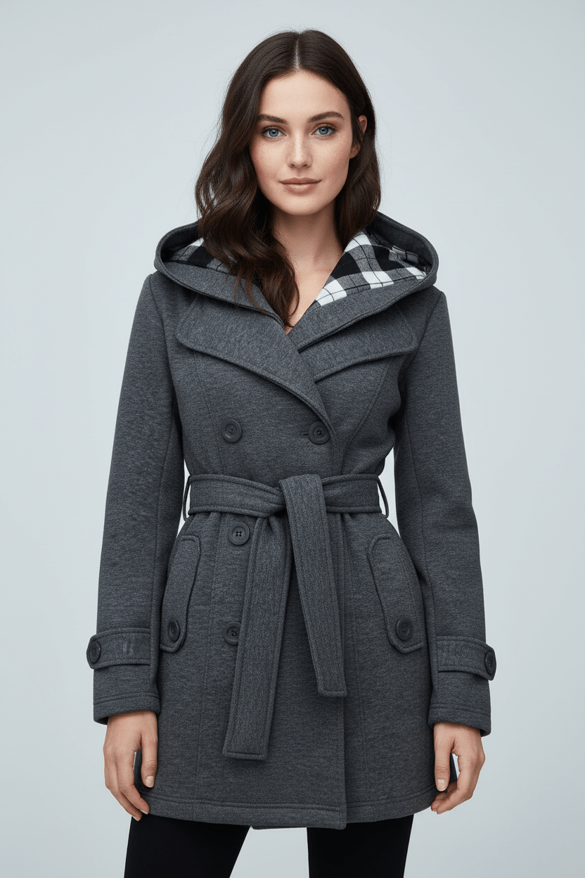 Women's Wool Blend Double-Breasted Hooded Coat for Cold Weather Fashion and Warmth
