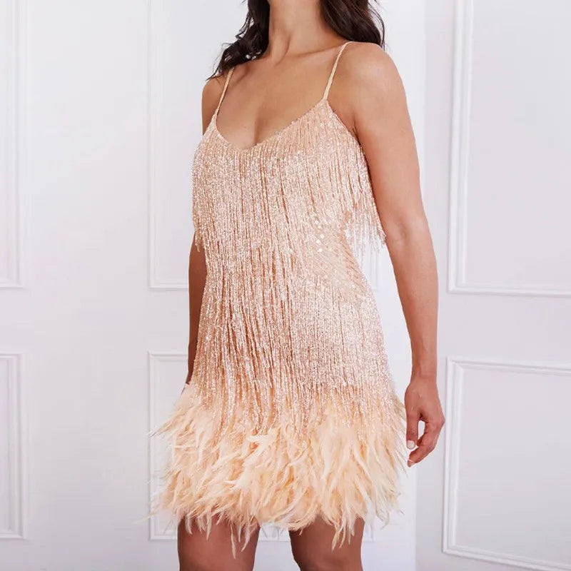 Fringe Feather Cocktail Dress for Women | Elegant Evening Wear for Parties and Special Occasions