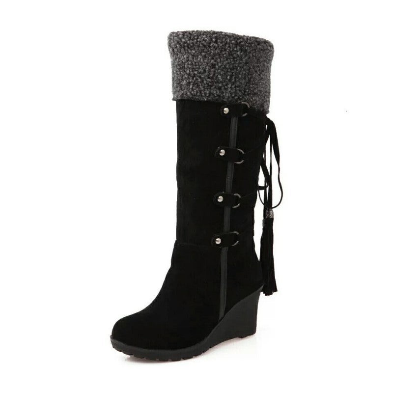 Women's Insulated Fur Lined Wedge Boots | Cozy Winter Footwear for Cold Weather | Stylish and Comfortable Design
