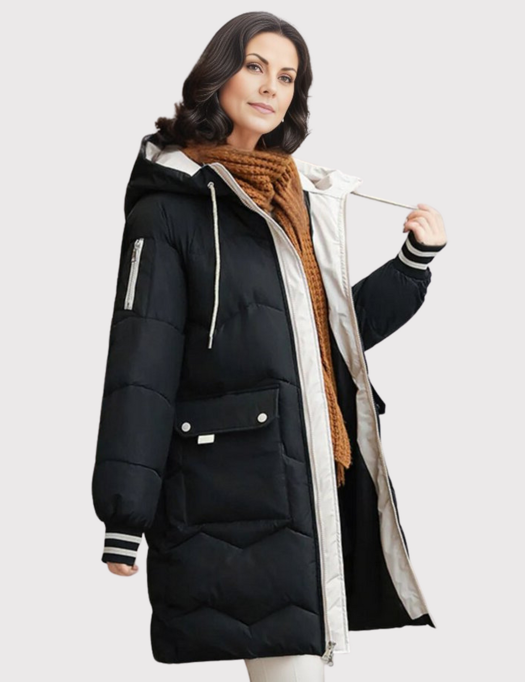 Women's Insulated Hooded Winter Jacket - Warm Long Outerwear for Cold Weather - Stylish and Functional Design