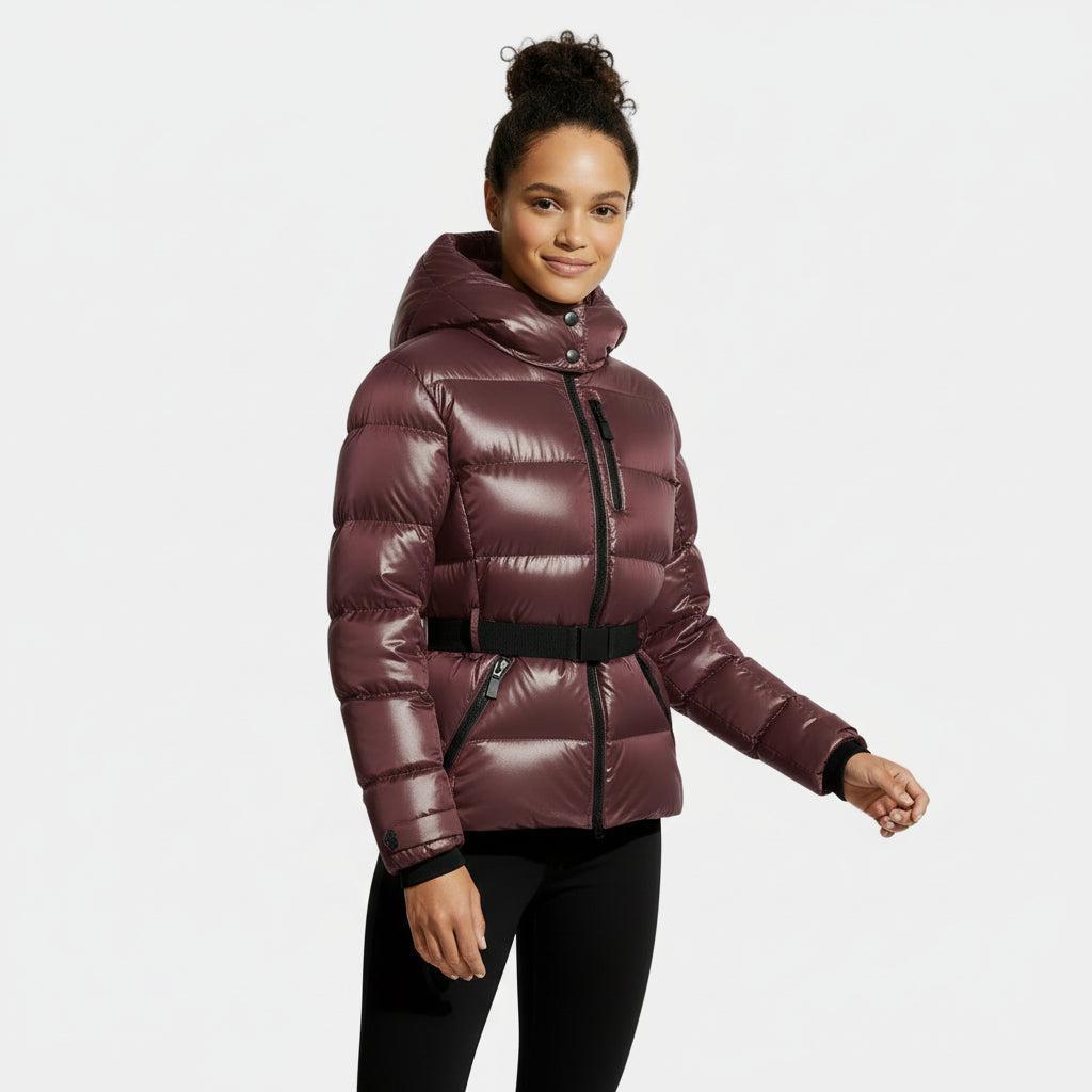 Women's Insulated Puffer Jacket with Belted Design - Warm Winter Coat for Outdoor Activities