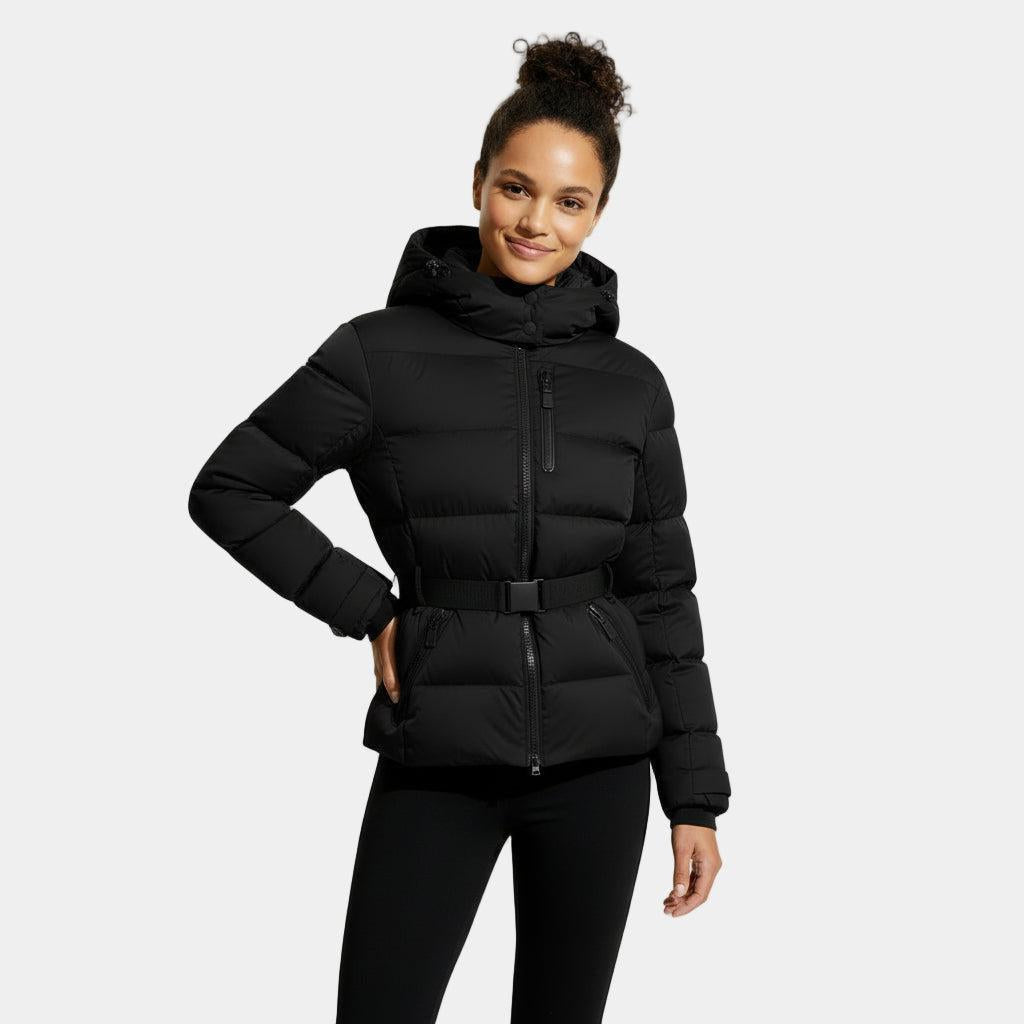 Women's Insulated Puffer Jacket with Belted Design - Warm Winter Coat for Outdoor Activities