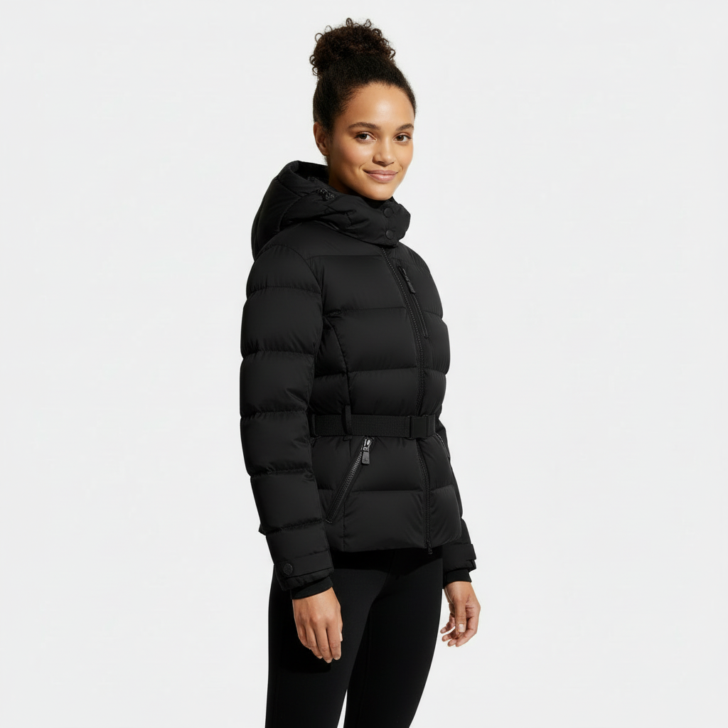Women's Insulated Puffer Jacket with Belted Design - Warm Winter Coat for Outdoor Activities