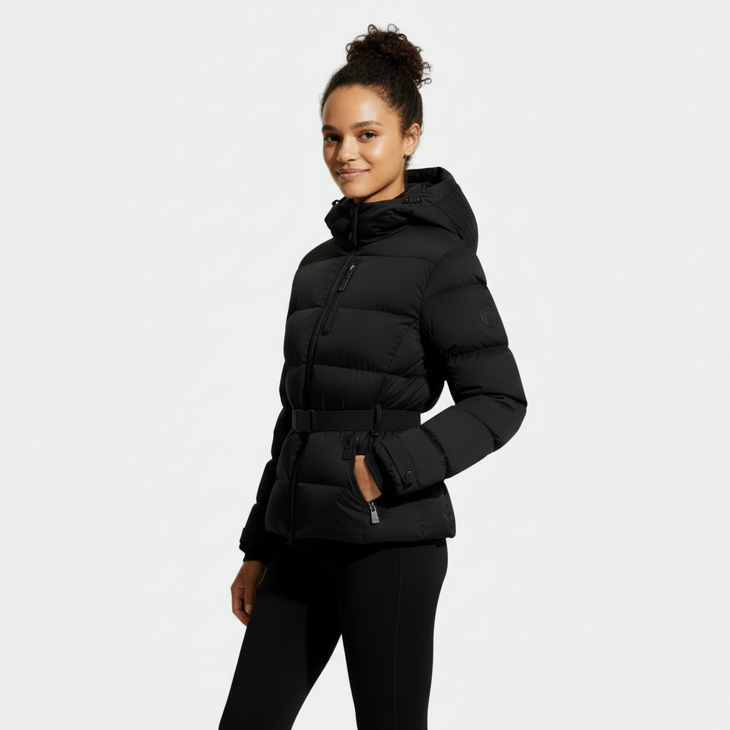 Women's Insulated Puffer Jacket with Belted Design - Warm Winter Coat for Outdoor Activities