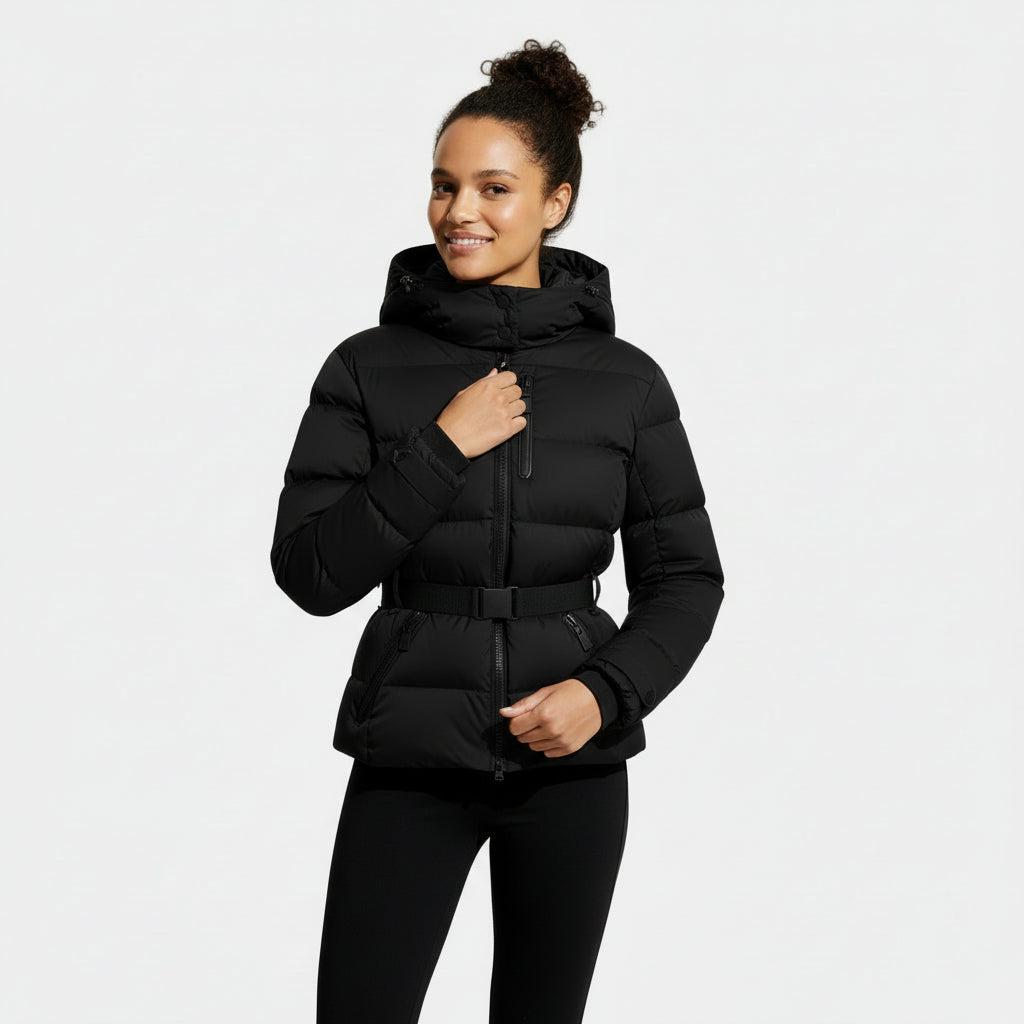 Women's Insulated Puffer Jacket with Belted Design - Warm Winter Coat for Outdoor Activities