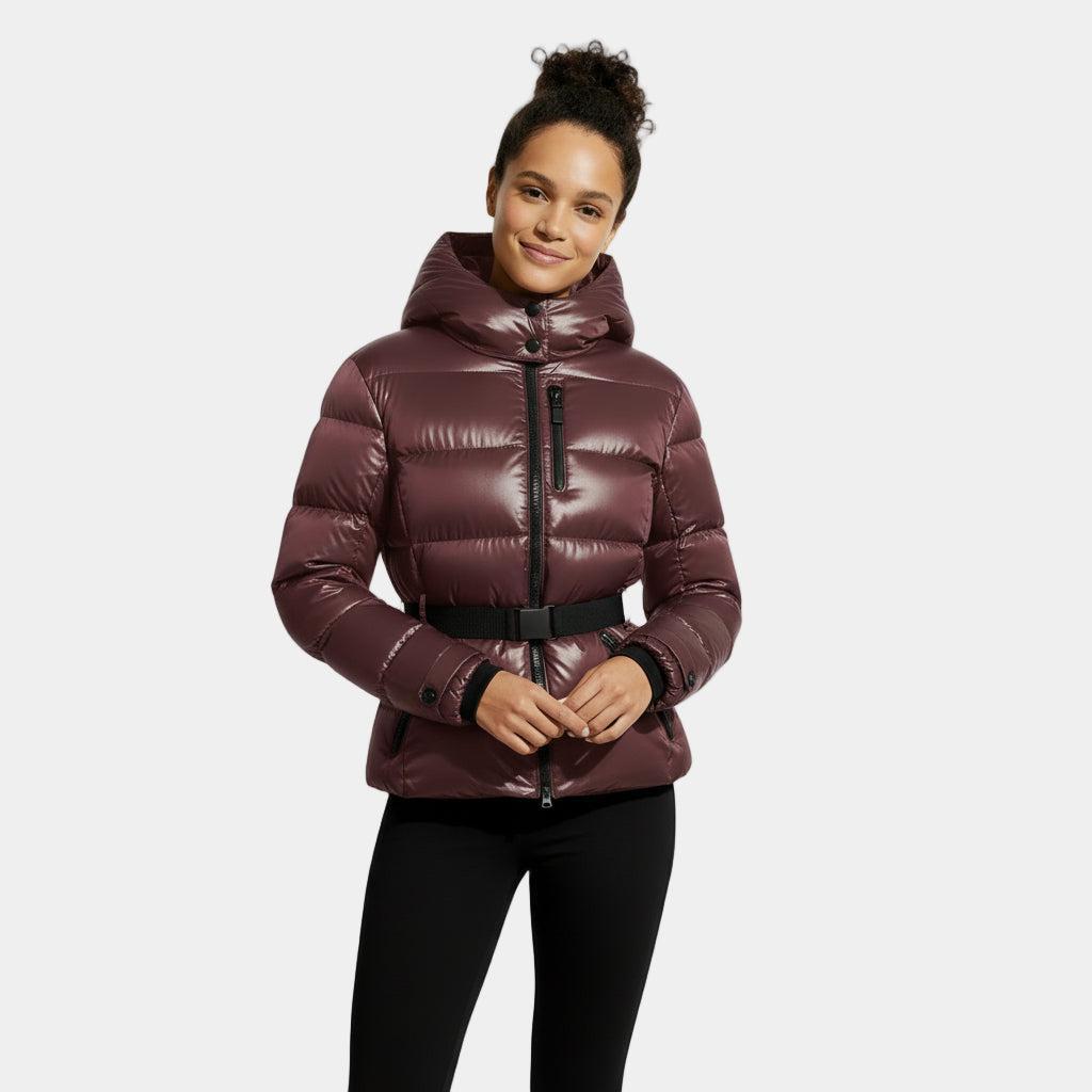 Women's Insulated Puffer Jacket with Belted Design - Warm Winter Coat for Outdoor Activities