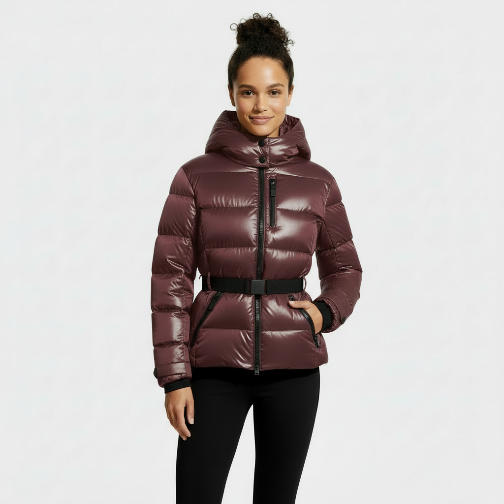 Women's Insulated Puffer Jacket with Belted Design - Warm Winter Coat for Outdoor Activities