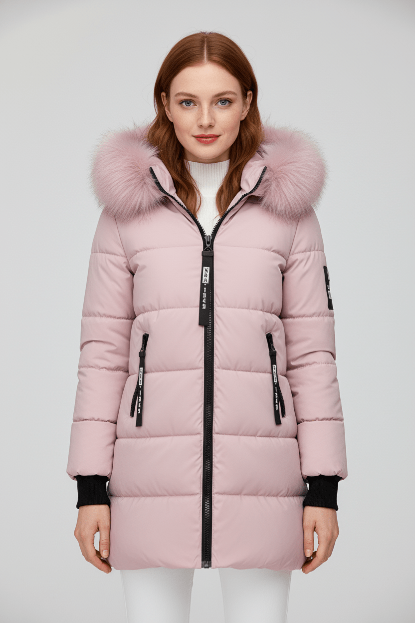 Women's Quilted Insulated Parka Jacket with Fur Collar for Cold Weather Outdoor Activities