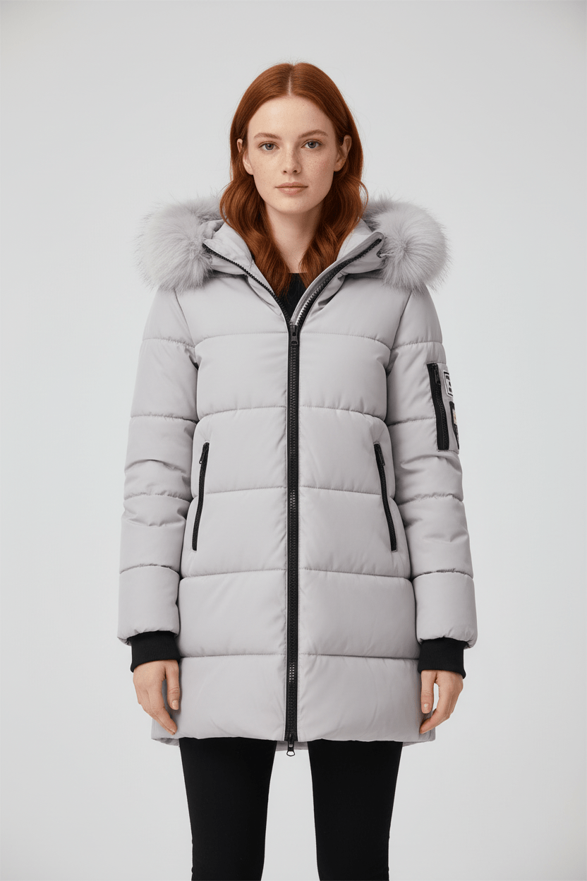 Women's Quilted Insulated Parka Jacket with Fur Collar for Cold Weather Outdoor Activities