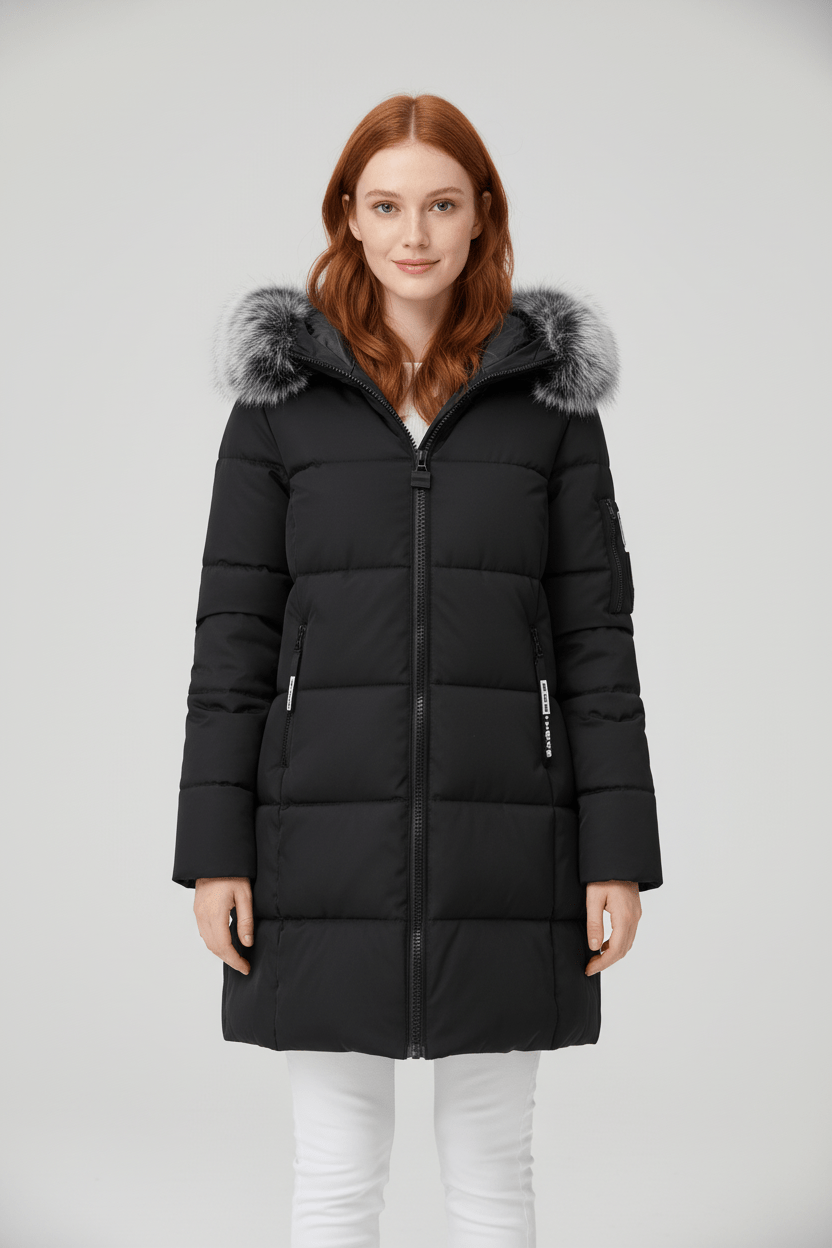 Women's Quilted Insulated Parka Jacket with Fur Collar for Cold Weather Outdoor Activities