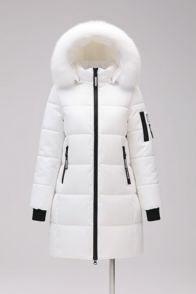 Women's Quilted Insulated Parka Jacket with Fur Collar for Cold Weather Outdoor Activities